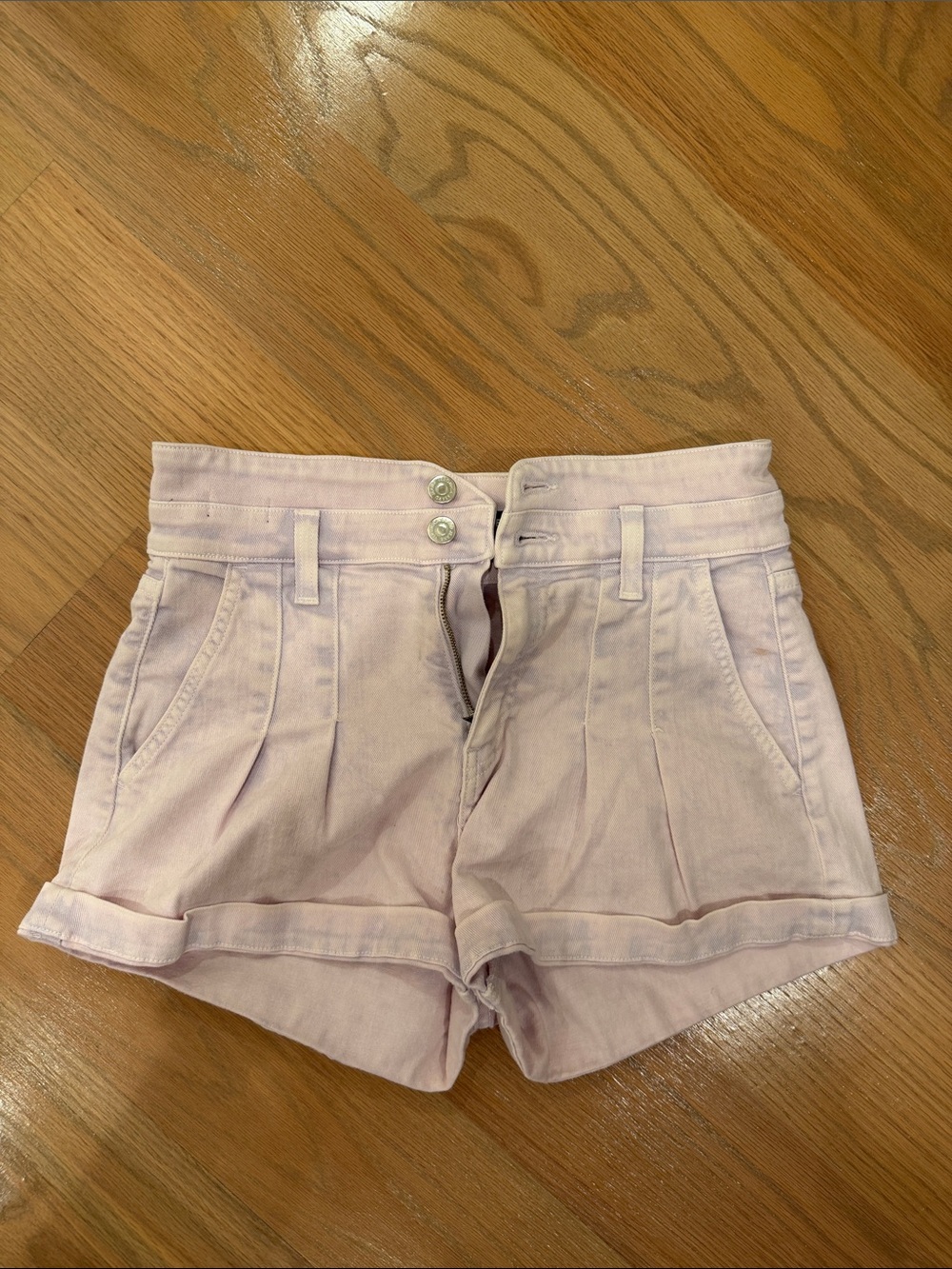 Veronica Beard Jaylen Light Pink Pleated High-Waist Jean Shorts